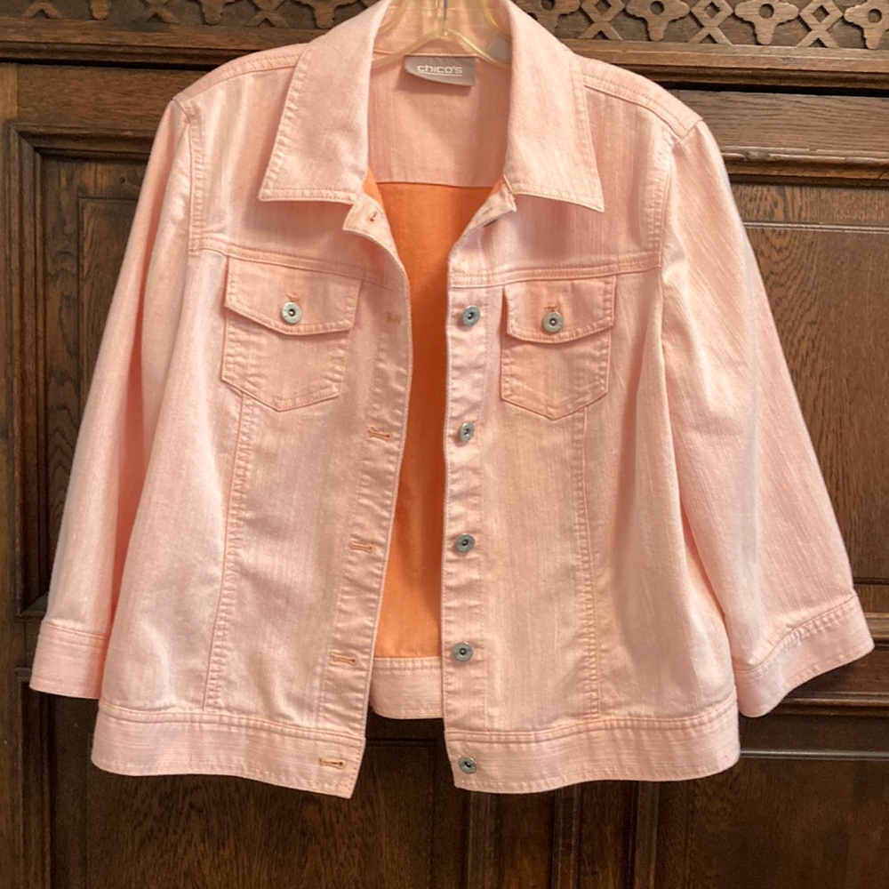 Chicos super summery orange denim jacket, size 2 (12/L)